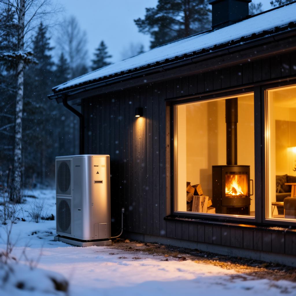 Modern svensk villa med installerad värmepump